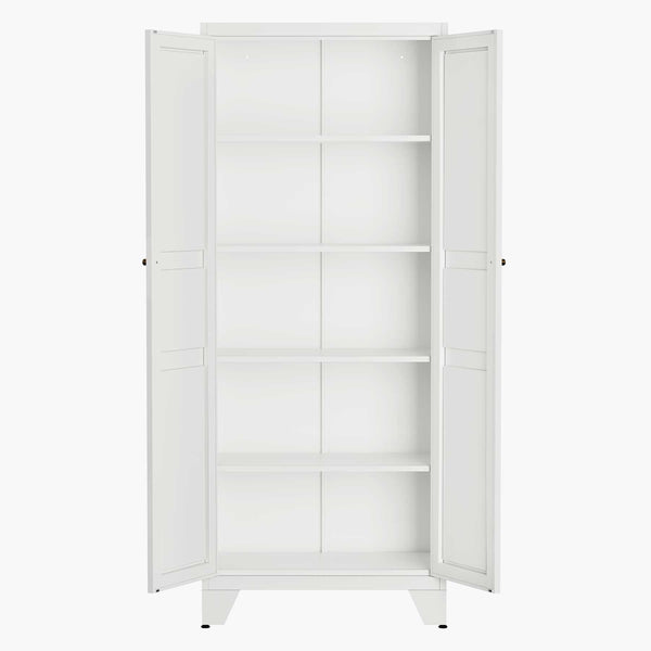 Yizosh white 5 Tier Kitchen Pantry Storage Cabinet,  71" Metal Storage Cabinet with 2 Doors & 4 Adjustable Shelves, Freestanding Tall Cupboard