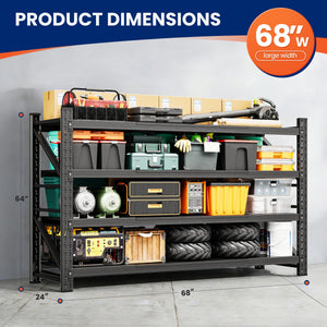 Yizosh 68" W Heavy Duty Metal Garage Shelving – 4 Tier Storage Rack, 8000 lbs Capacity