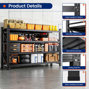 Yizosh 75" W Heavy Duty Metal Shelving – 9000 lbs Capacity, Adjustable Steel Shelf