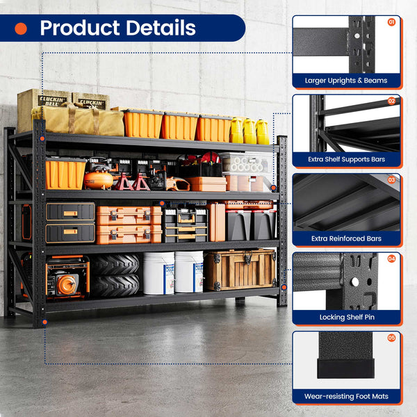 Yizosh 75" W Heavy Duty Metal Shelving – 9000 lbs Capacity, Adjustable Steel Shelf
