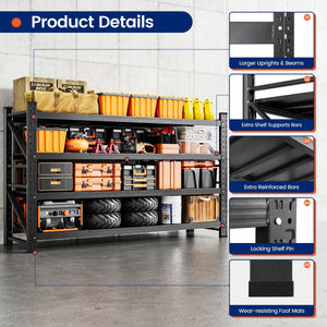 Yizosh 68" W Heavy Duty Metal Garage Shelving – 4 Tier Storage Rack, 8000 lbs Capacity