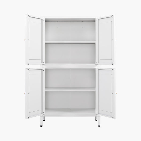 White Small Freestanding Metal Cabinet with Doors and Adjustable Shelves