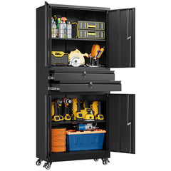 Yizosh 74" Tall Rolling Metal Tool Storage Cabinet with Locking Doors, 2 Drawers, Adjustable Shelves & 4 Wheels, Garage Storage And Organization