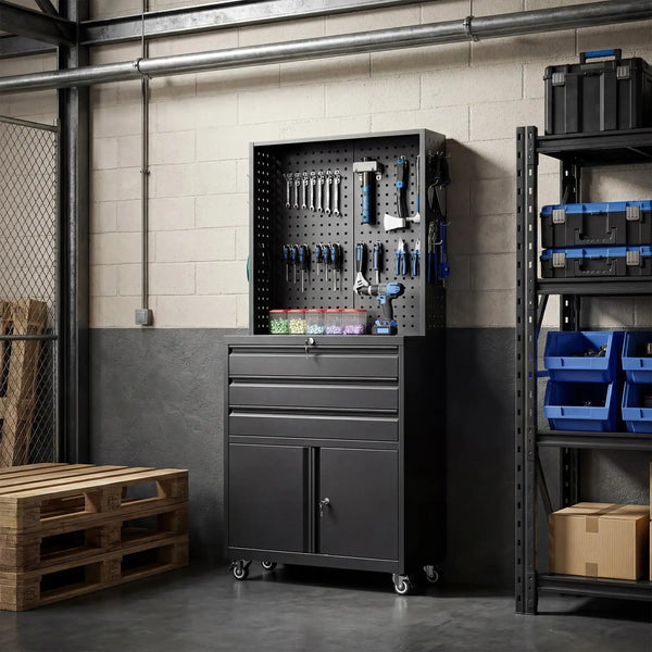 Yizosh 71" Rolling Metal Storage Cabinet with 3 Drawers and Adjustable Shelves