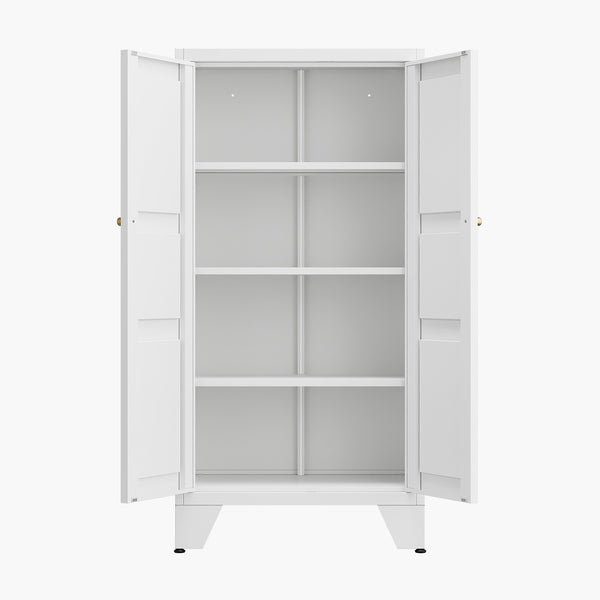 Yizosh 47" White Metal Storage Cabinet with 2 Doors & 3 Adjustable Shelves - Kitchen Pantry Storage Cabinet Locker for Kitchen,Living Room,Dining Room