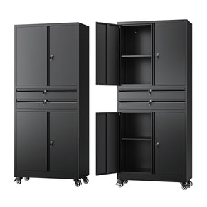 Yizosh 74" Tall Rolling Metal Tool Storage Cabinet with Locking Doors, 2 Drawers, Adjustable Shelves & 4 Wheels, Garage Storage And Organization