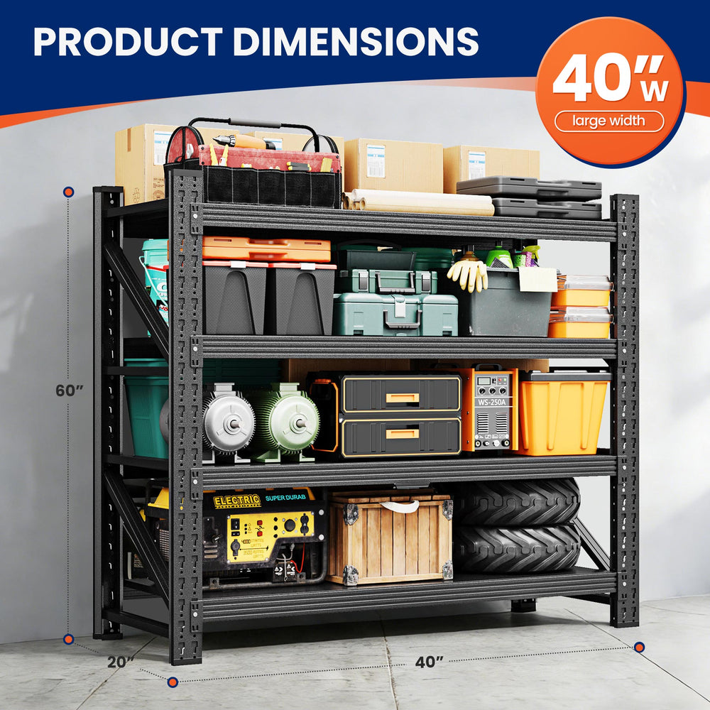Yizosh 40" W Heavy Duty Garage Storage Shelves – 3000 lbs Capacity, Adjustable Standing Shelf