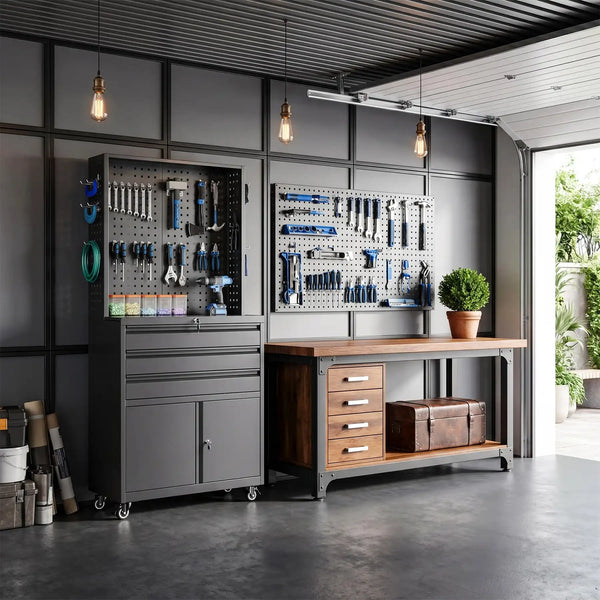 Yizosh 71" Rolling Metal Storage Cabinet with 3 Drawers and Adjustable Shelves