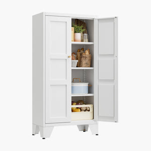 Yizosh 47" White Metal Storage Cabinet with 2 Doors & 3 Adjustable Shelves - Kitchen Pantry Storage Cabinet Locker for Kitchen,Living Room,Dining Room