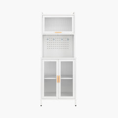 Yizosh 63"H Kitchen Pantry Cabinet with Glass Doors, Freestanding Tall Cupboard with Microwave Shelf – Metal Bakers Rack & Coffee Hutch