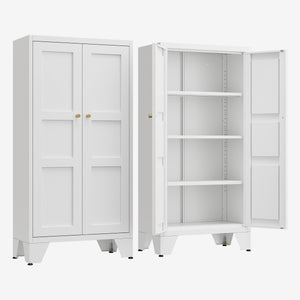 Yizosh 47" White Metal Storage Cabinet with 2 Doors & 3 Adjustable Shelves - Kitchen Pantry Storage Cabinet Locker for Kitchen,Living Room,Dining Room