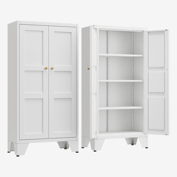 Yizosh 47" White Metal Storage Cabinet with 2 Doors & 3 Adjustable Shelves - Kitchen Pantry Storage Cabinet Locker for Kitchen,Living Room,Dining Room