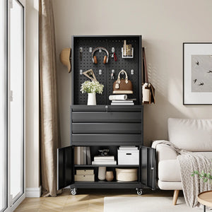 Yizosh 71" Rolling Metal Storage Cabinet with 3 Drawers and Adjustable Shelves