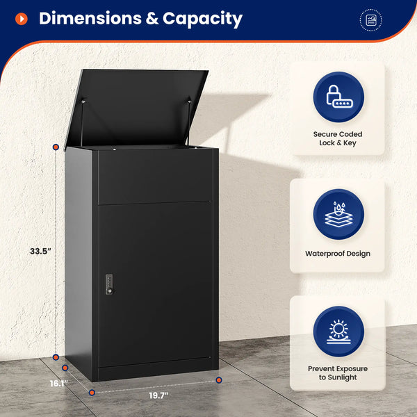 Yizosh 33.5"H Outdoor Package Delivery Box – Extra Large Steel Mailbox with Coded Lock and Weatherproof Design