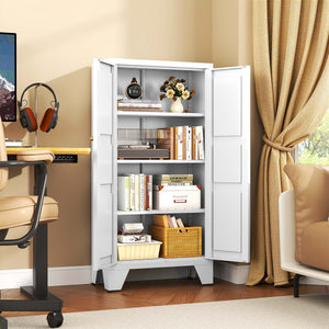Yizosh 47" White Metal Storage Cabinet with 2 Doors & 3 Adjustable Shelves - Kitchen Pantry Storage Cabinet Locker for Kitchen,Living Room,Dining Room
