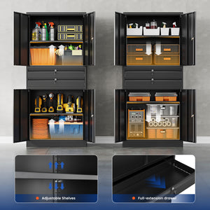 Yizosh 71" Metal Garage Storage Cabinet with Lock, 2 Drawers & Adjustable Shelves
