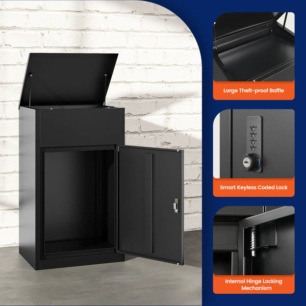 Yizosh 33.5"H Outdoor Package Delivery Box – Extra Large Steel Mailbox with Coded Lock and Weatherproof Design