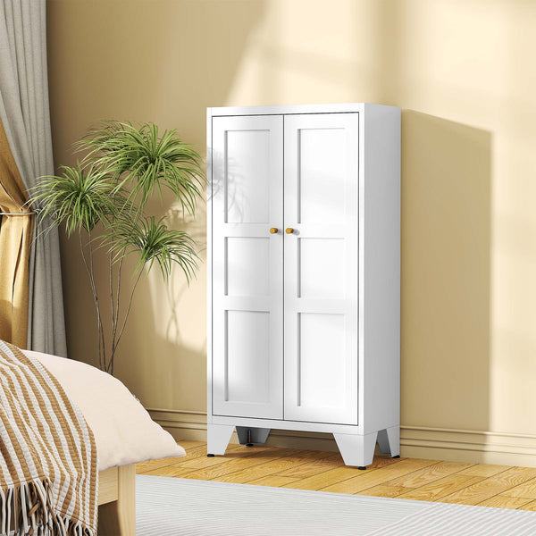 Yizosh 47" White Metal Storage Cabinet with 2 Doors & 3 Adjustable Shelves - Kitchen Pantry Storage Cabinet Locker for Kitchen,Living Room,Dining Room