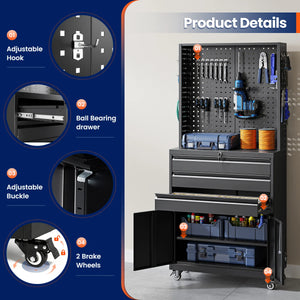 Yizosh 71" Rolling Metal Storage Cabinet with 3 Drawers and Adjustable Shelves