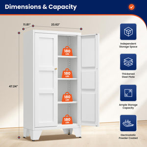 Yizosh 47" White Metal Storage Cabinet with 2 Doors & 3 Adjustable Shelves - Kitchen Pantry Storage Cabinet Locker for Kitchen,Living Room,Dining Room