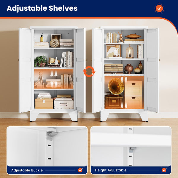 Yizosh 47" White Metal Storage Cabinet with 2 Doors & 3 Adjustable Shelves - Kitchen Pantry Storage Cabinet Locker for Kitchen,Living Room,Dining Room