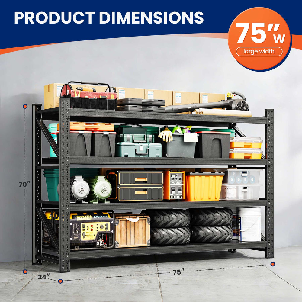 Yizosh 75" W Heavy Duty Metal Shelving – 9000 lbs Capacity, Adjustable Steel Shelf