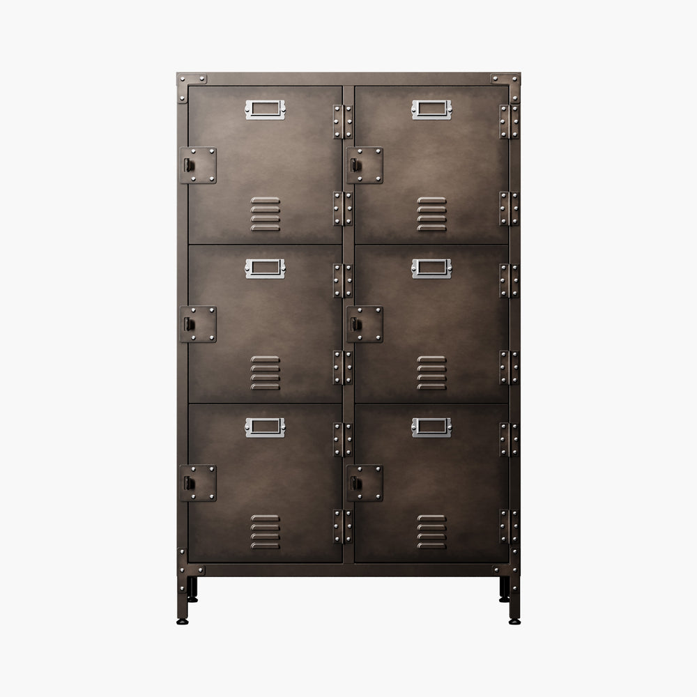 Yizosh 47.3" Metal Steel Retro Storage Cabinet with 6 Lockable Doors & Adjustable Feet, 14"D x 29.5"W x 47.3"H