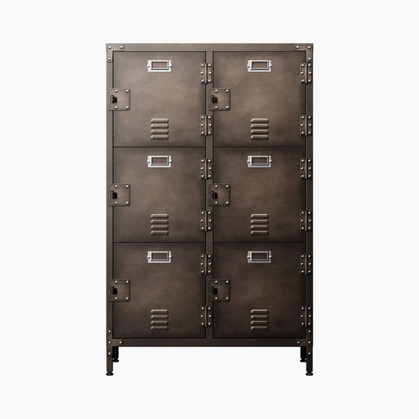 Yizosh 47.3" Metal Steel Retro Storage Cabinet with 6 Lockable Doors & Adjustable Feet, 14"D x 29.5"W x 47.3"H