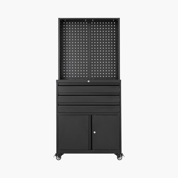 71" Rolling Metal Storage Cabinet with 3 Drawers and Adjustable Shelves